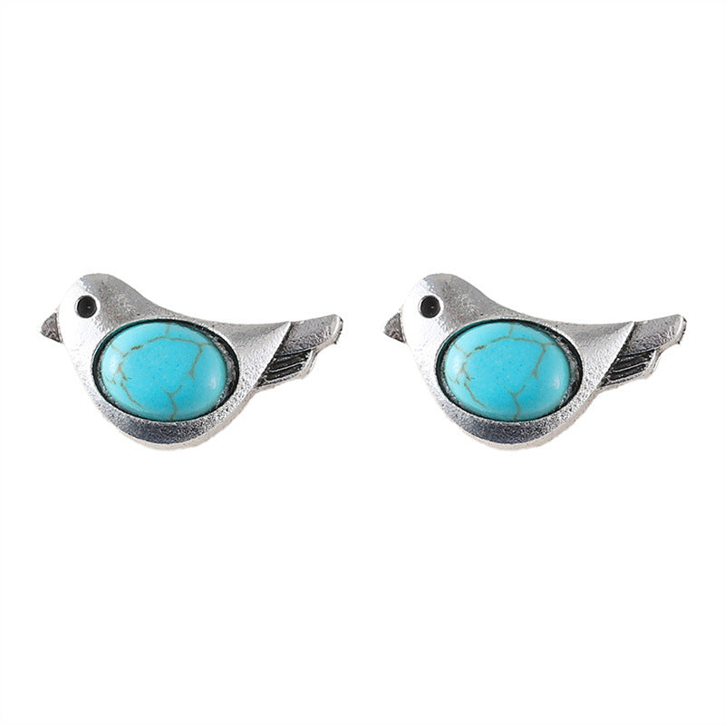 Wholesale Bird earrings inlaid with turquoise vintage stud earrings